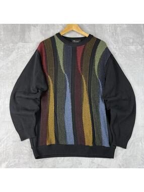 Vintage Tosani Canada Made Coogi Style Knit Sweater Multicolor Textured Men Sz M